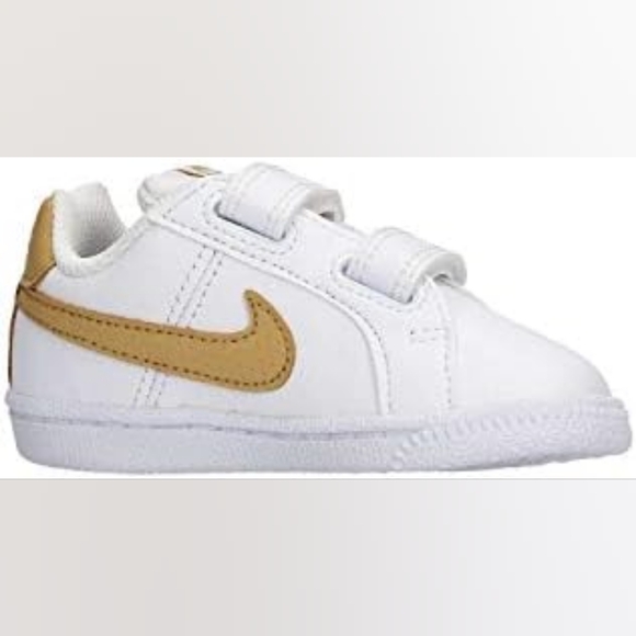 Nike Court Royale White Leather Kids Sneakers with Gold Swoosh Size 7c - Picture 4 of 10